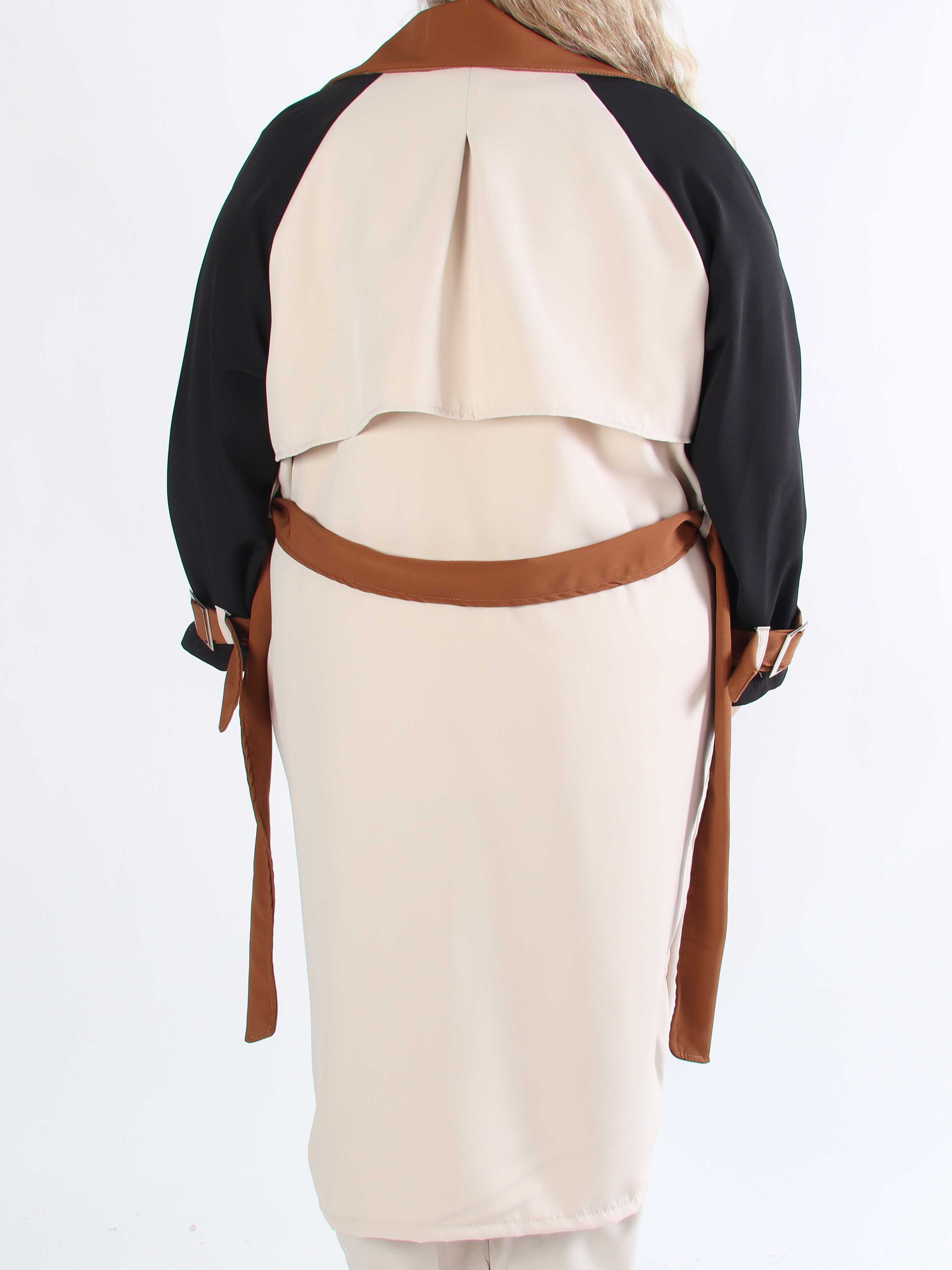 Neema - Let flerfarvet plus size trenchcoat med bindebånd